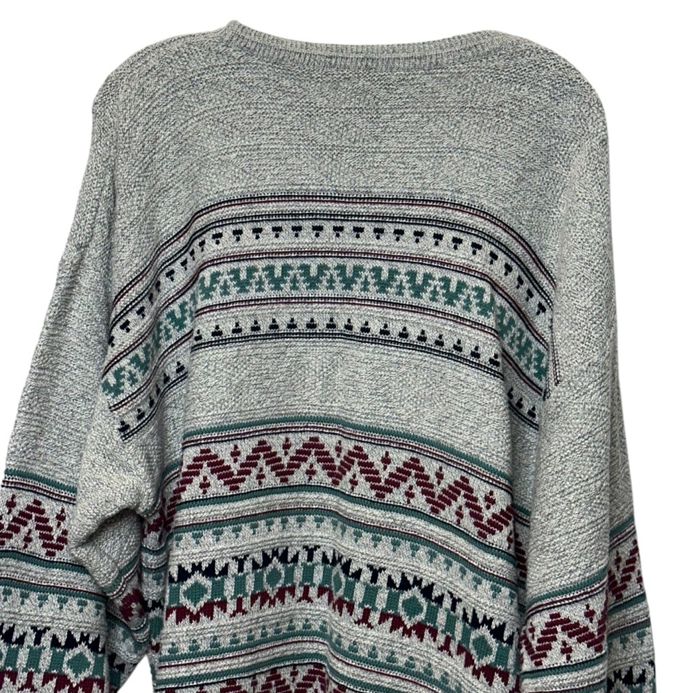 Vintage 90s Jantzen Textured Gray & Teal Crew Neck Sweater Unisex Size XL Tall - Picture 7 of 11